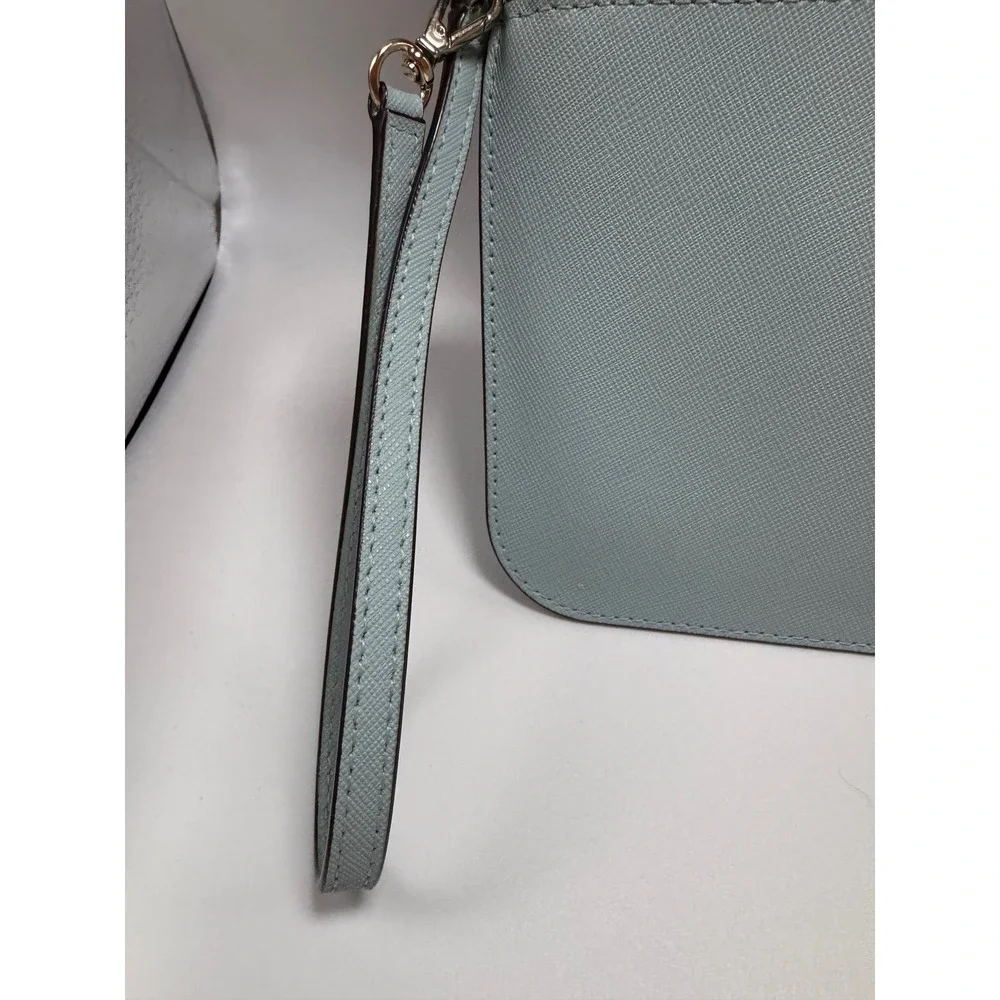 Kate Spade New York Saffiano Leather Wristlet Light Blue Gold Hardware Clutch